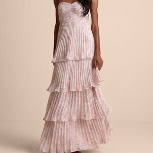 Lulus Seriously Sensational Blush Floral Strapless Tiered Maxi Dress Pink